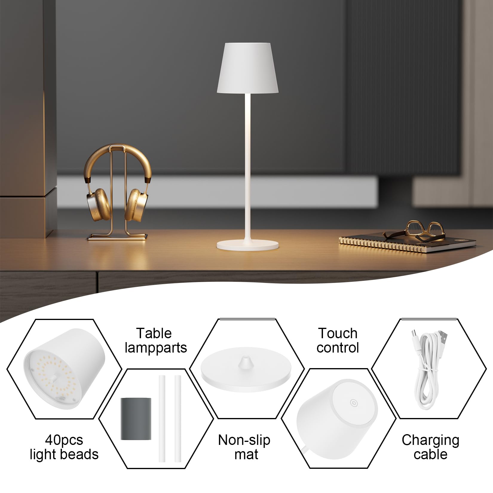 Coinmit 2 Stuks Witte Draadloze Tafellamp Met Accu, 3000K Coinmit 2 Stuks Witte Draadloze Tafellamp Met Accu, 3000K