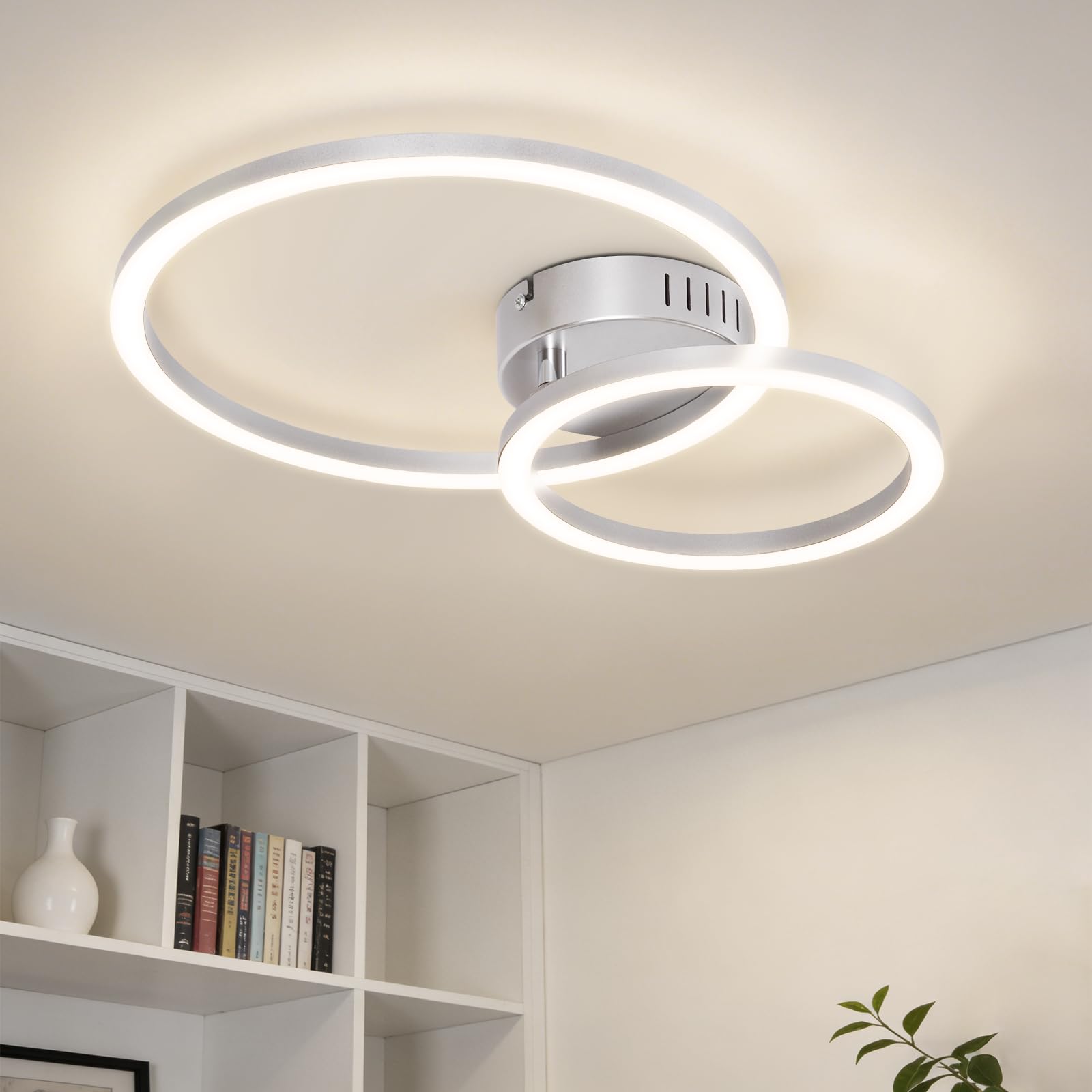 Homefire Deckenlampe LED Deckenleuchte 40cm - Modern Küchenlampe 3000K Warmweiß Wohnzimmerlampe 2-Ringe Design Deckenbeleuchtung für Küche Schlafzimmer Flur Büro