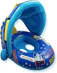 Boia Inflável Infantil com Cobertura Super Robô Flutuador com Toldo para Crianças Brinquedo de Piscina Azul com Encosto e Proteção Solar Seguro e Divertido para Bebês e Crianças Pequenas