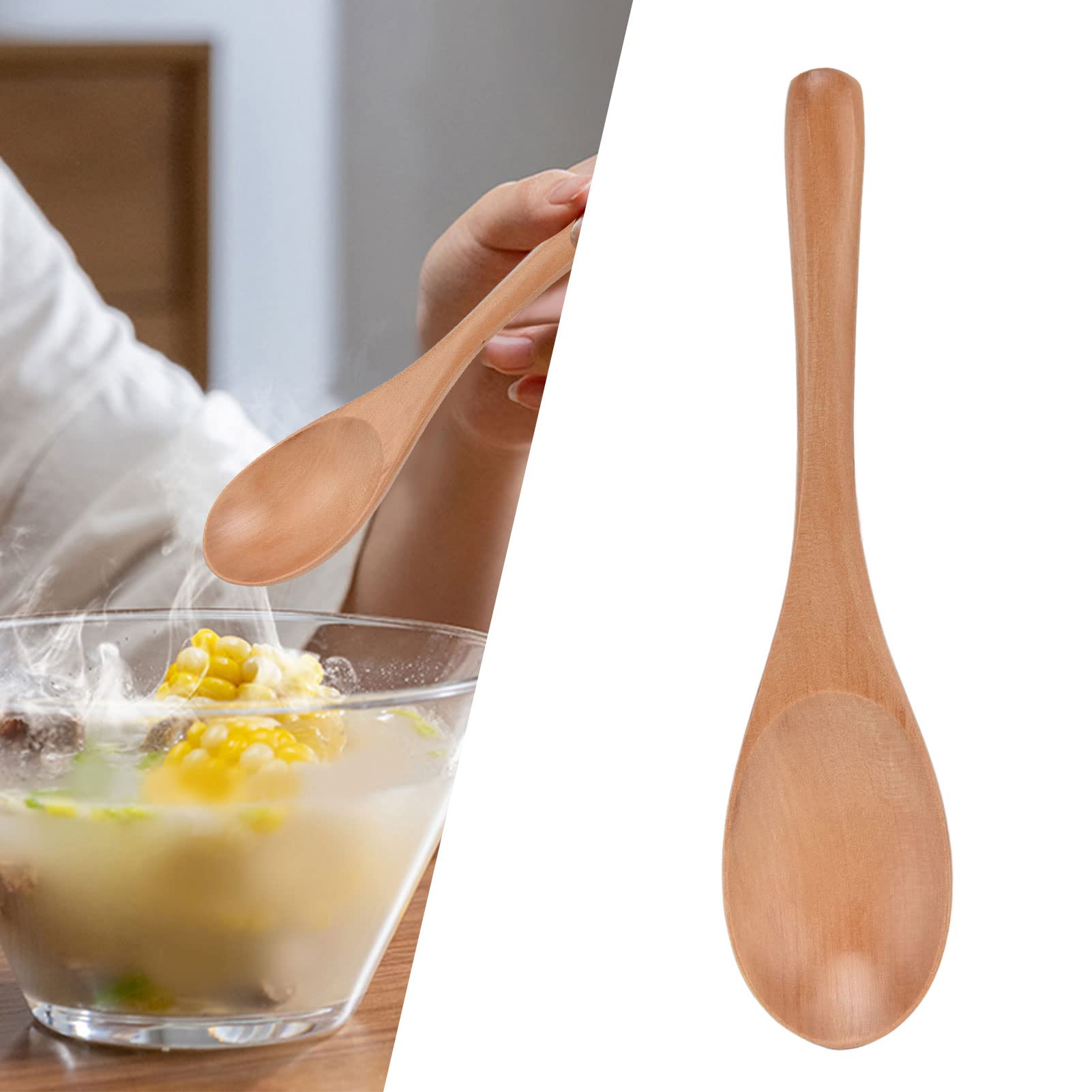 Set 2 Cucchiai Di Legno Di Faggio Con Manico Lungo 27,5 Cm - Cucchiaio A Bocca Tonda Per Cucina, Pentole, Pasticceria, Fatto A Mano