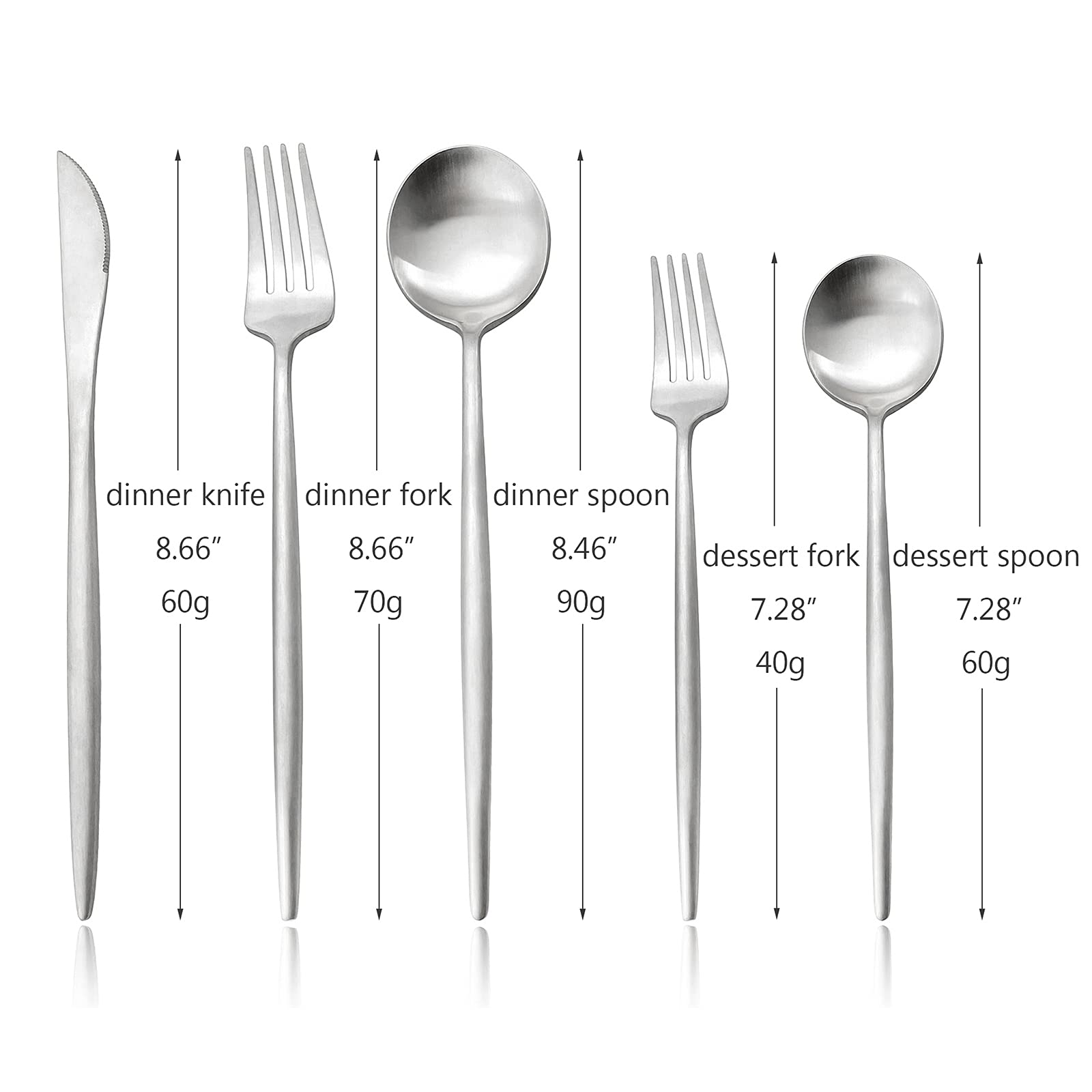 Juego de cubiertos de acero inoxidable 18/10 de 30 piezas, juego de cubiertos pesados mate, ideal para cenar en casa, pareja, restaurante, fiesta, banquete, servicio para 6 unidades (plata)