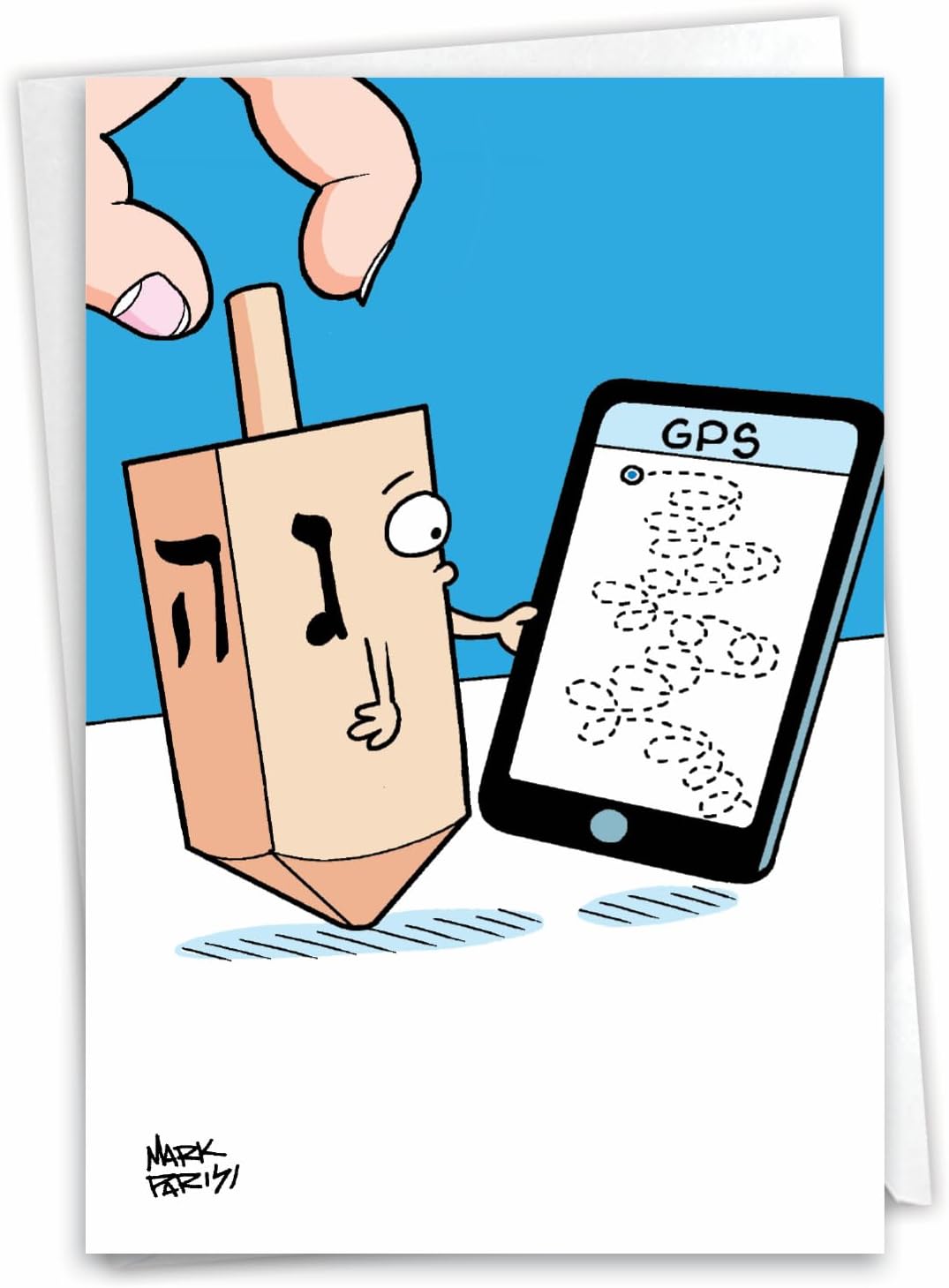 NobleWorks - 面白いハヌカー紙カード 5 x 7インチの封筒付き (カード1枚) ユダヤ教のホリデーカード Dreide