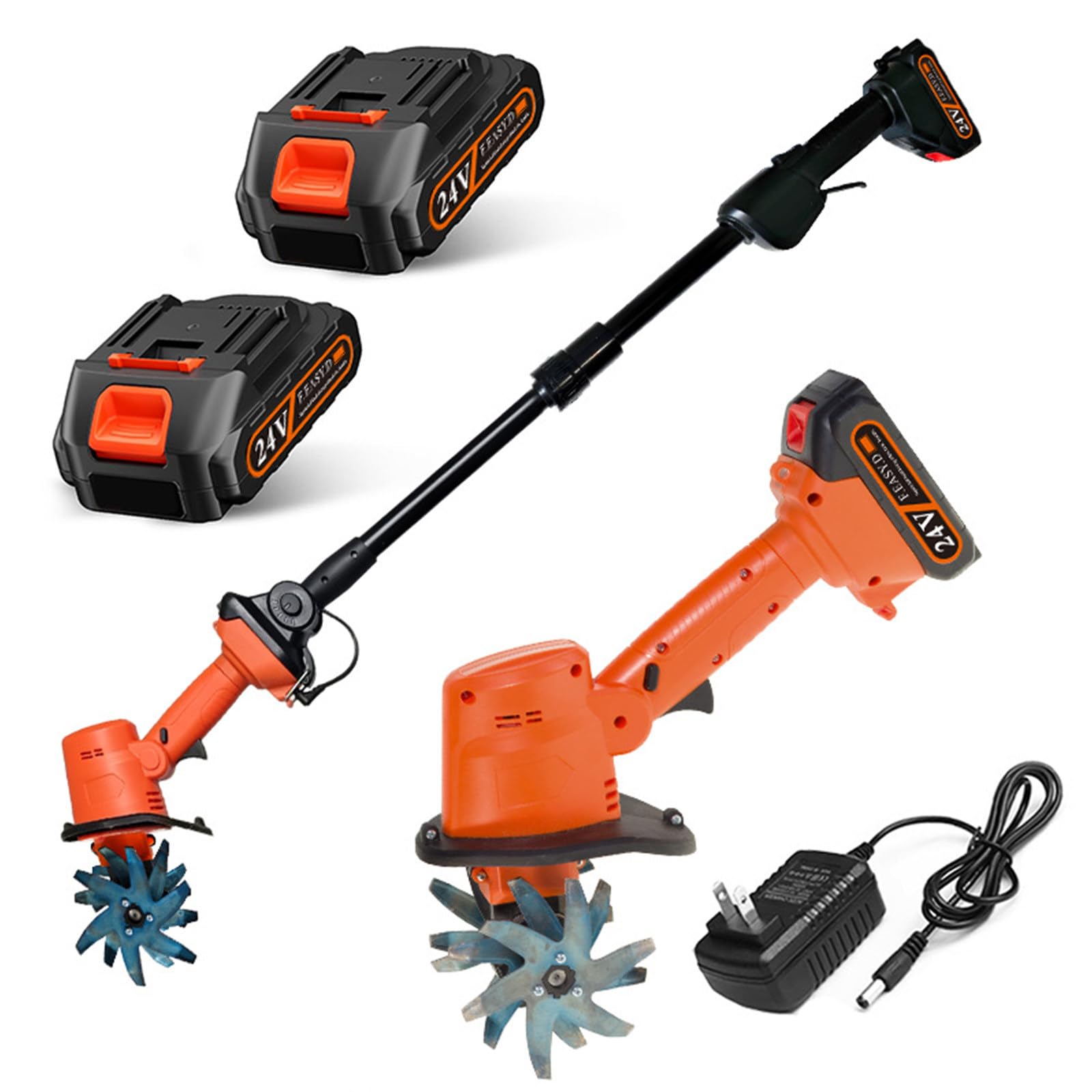Motoazada Electrica, 21V Motocultor Electrico Sin Cable, 235RPM, 2 en 1 Portátil y Mango, Anchura/Profundidad de Trabajo 10 cm, Motoazada con Baterías y Cargadores para Huerto, Jardín, Cultura