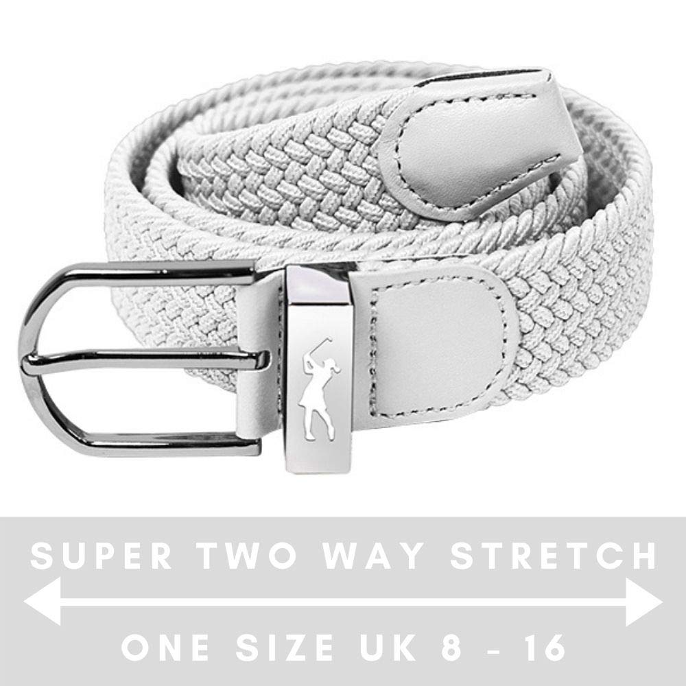 Surprizeshop Ceinture en toile tissée super extensible | Émaillé à la main sur la boucle | Ceinture de golf pour femme | Taille unique 36-44 | Pointe en polyuréthane renforcé