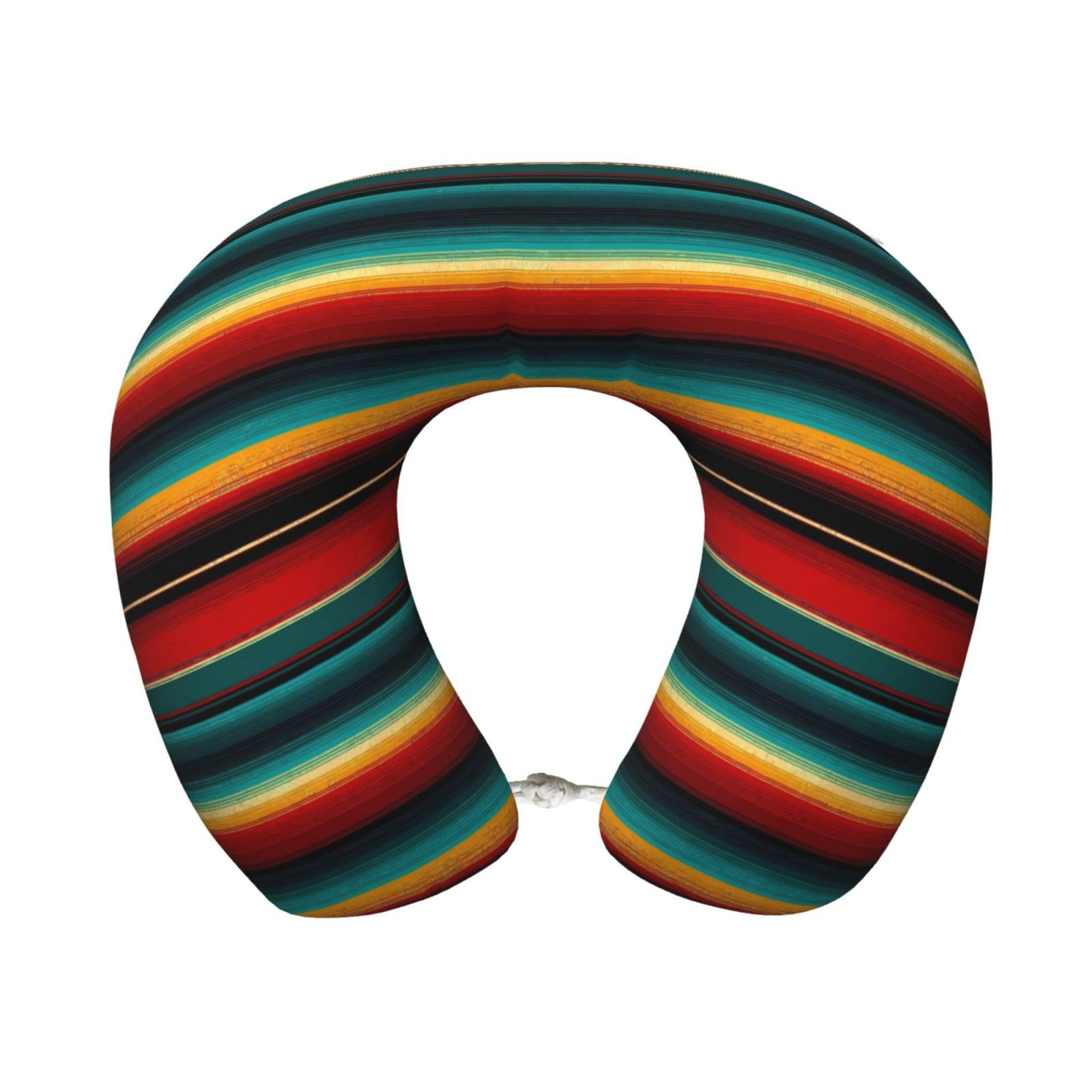 peiyeety Mexican Serape Blanket Stripes Print Travel Pillow Memory Foam, Portable Neck Pillow for Airplane, Car and Office