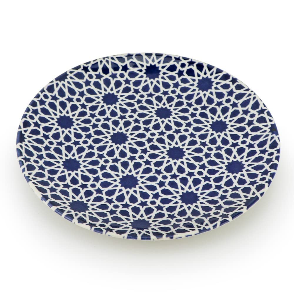 Juego de 6 platos de porcelana oriental redondos, 27 cm de diámetro, color azul y blanco