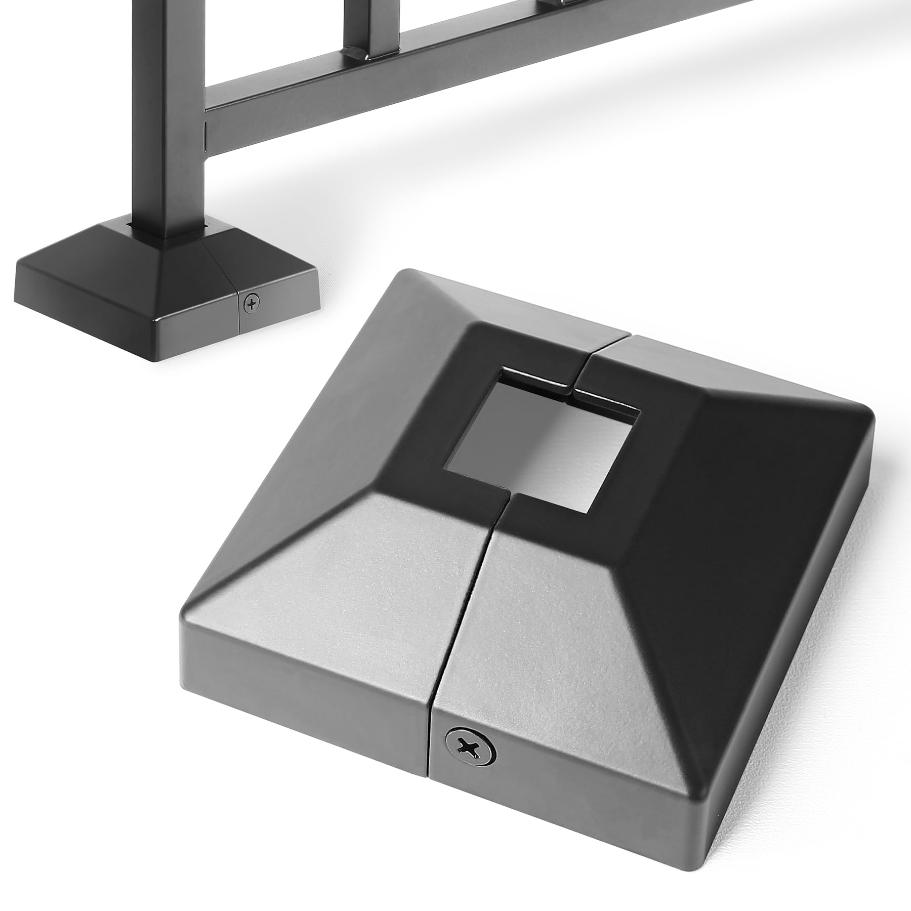Hulave Split Post Covers (8 Pack) - Fits 2x2 / 4.5x4.5 Base, Black Iron Railing & Fence Base Covers - View #11