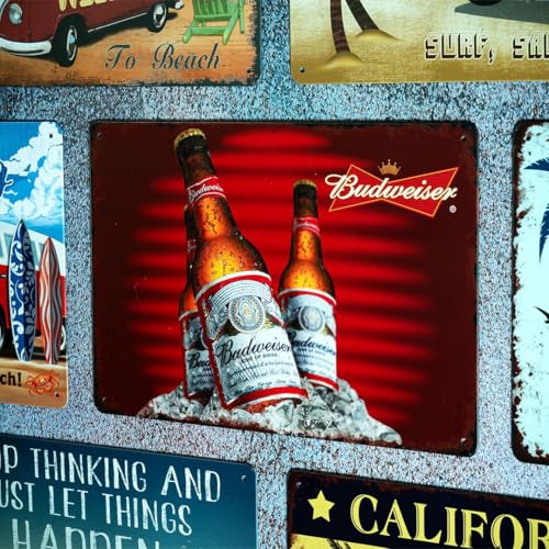 Image of Eazywagon Decorative Retro Metal Signs Wall Plate - 12x8 Inch (Budwiser Bottles) | Weatherproof Vintage Metal Sign Plate for Cafe, Home, Bar, Garage | Decorative Wall Hanging Sign Board