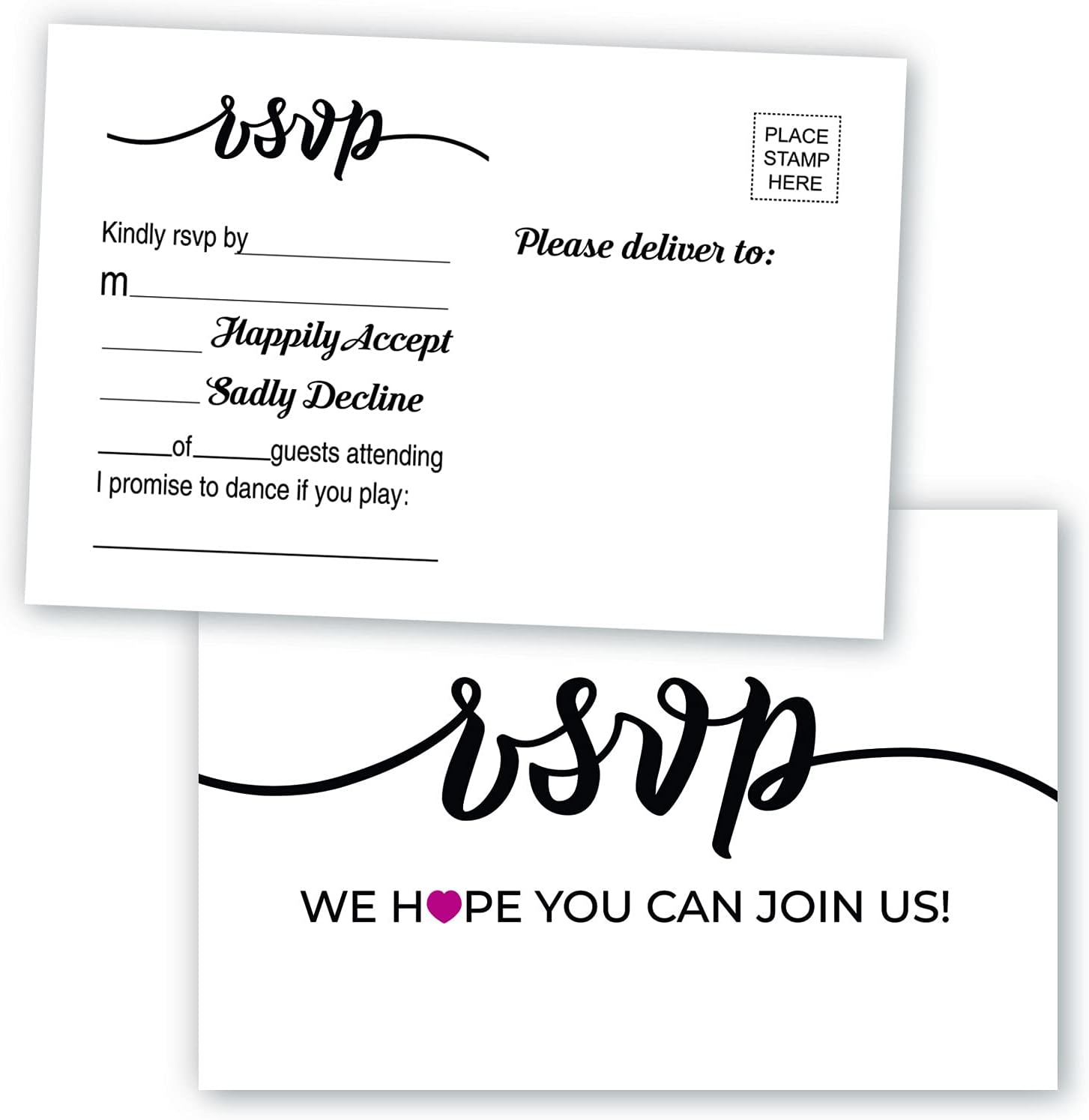 50 RSVP Heart Postcards (Thick Card Stock) Any Occasion