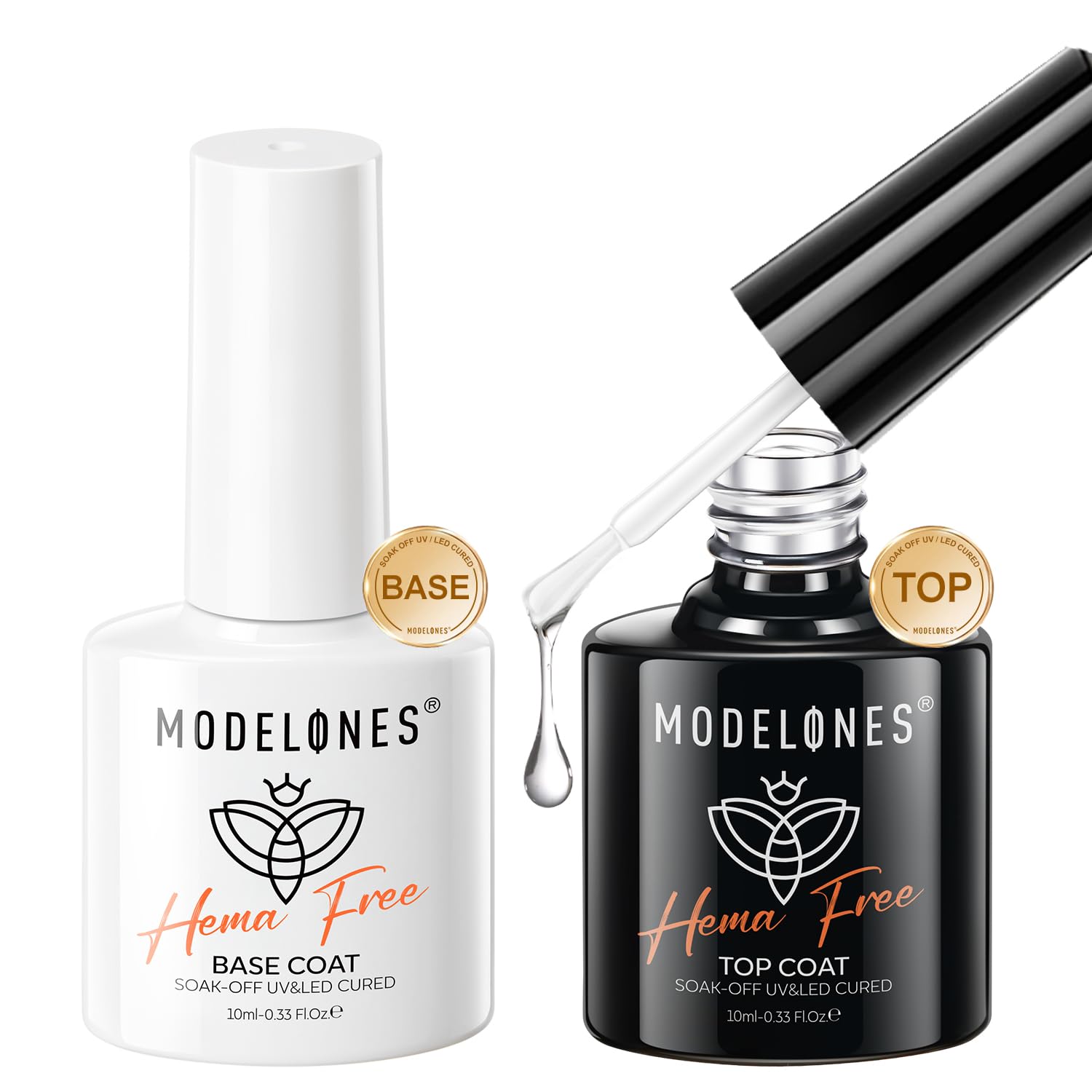 Modelones HEMAフリー トップコート ベースコート TPOフリー 10ml 2本セット ノンワイプ 拭き取り不要 大容量 速乾 ジェルネイル用 UV/LED対応 ジェルネイル