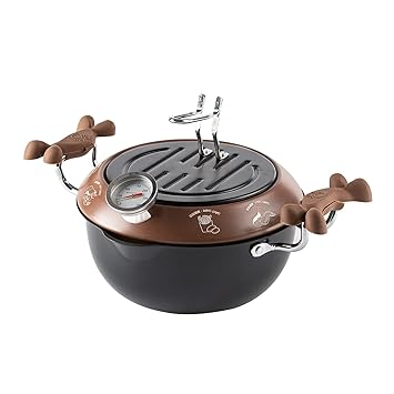 Deep Fryer Pot, Japanese Style Tempura Stainless Steel Deep Fryer Pot with Thermometer Lid Household Non-