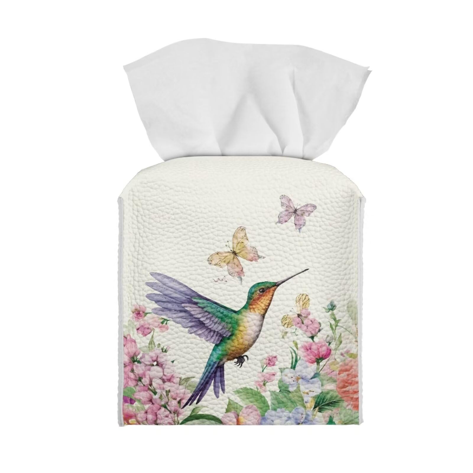 Tutolipy Hummingbird Butterfly Floral Leather Tissue Box Cover Square โ Tissue Holder with Bottom Belt Aesthetic PU Leather Tissue Box Holder Decorative for Bathroom, Home Office Decoration Green โ image 1