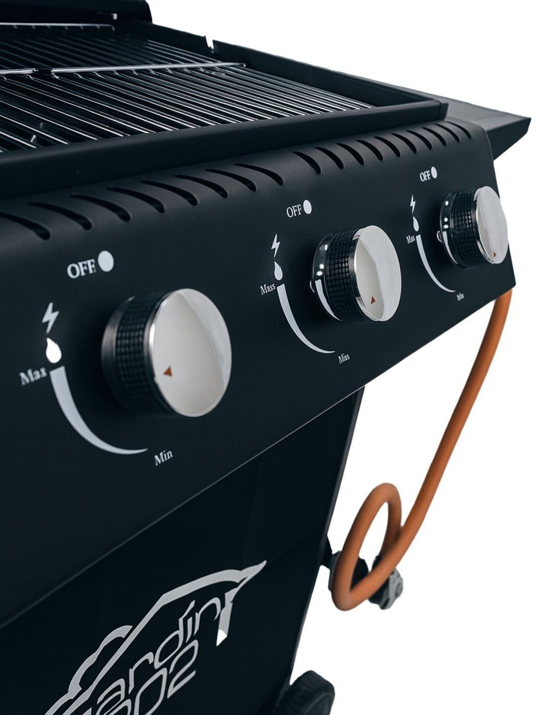 JARDIN202 - Barbacoa Gas Alaska 3 Quemadores | Parrilla Gas con Tapa y Ruedas | Termometro | Mesas Auxiliares Plegables | (Negro)