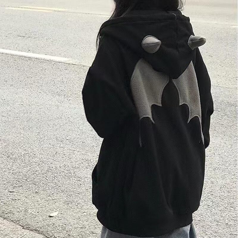 YEMOCILE Women Devil Wing Hooded Sweatshirt Casual Loose Long Sleeve Hoodies Pullover Tops - Image 2