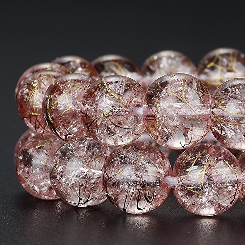 Rubyca Round Crackle Druk Czech Crystal Pressed Glass Beads For Jewelry Making 8Mm Strand (Pink) #TOP1