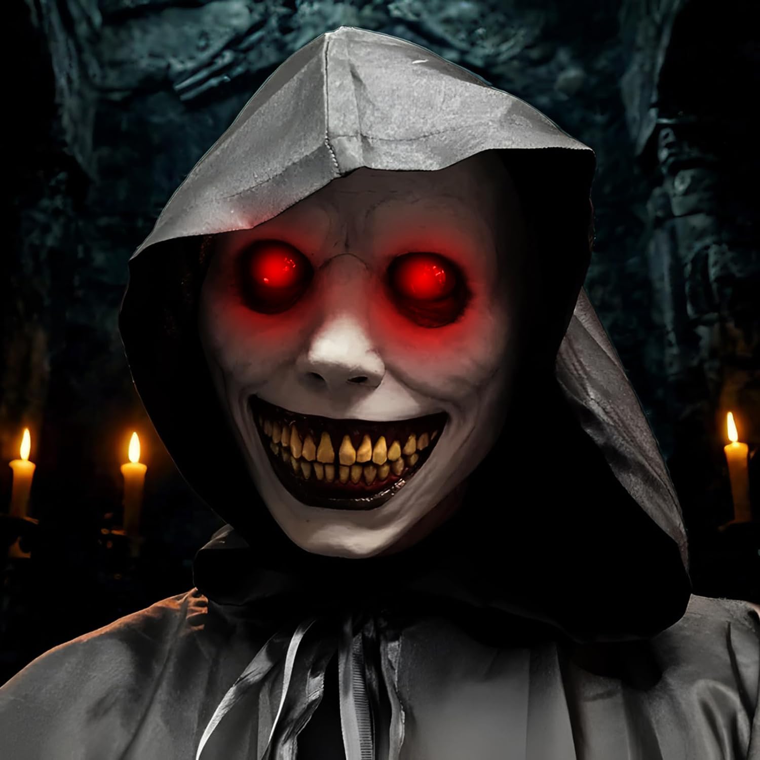 Chuankefanxing Halloween Scary Masks, Halloween Mask, Smiling Demons Horror Mask with LED Eyes, Creepy mask for Cosplay Scary Mask - Image 2