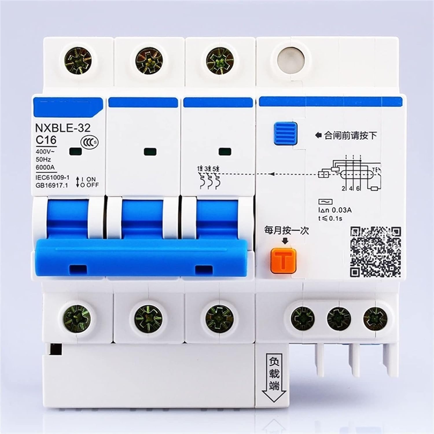 Disjoncteur AC 230/400 V NXBLE-32 interrupteur de protection différentiel triphasé 20A