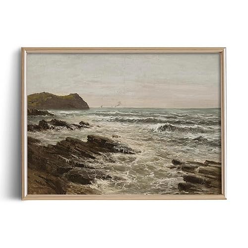 Farmhouse Still Life Picture Living Room - Boat Coastal Seascape Ocean Beach Oil Painting - 11 x 14 Art Print- Rustic Vintage Decor for Bedroom -