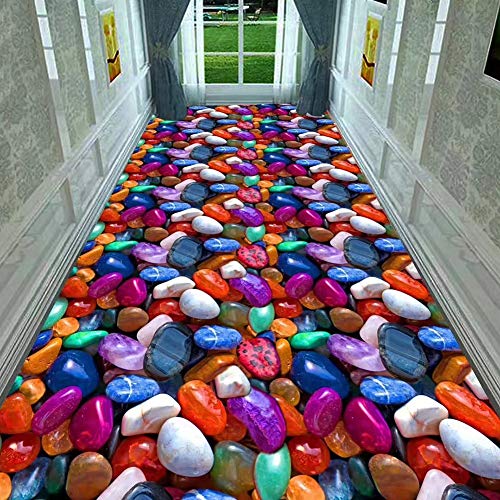 Alfombra de pasillo largo con efecto 3D de roca multicolor, diseño lavable y fácil de limpiar 3