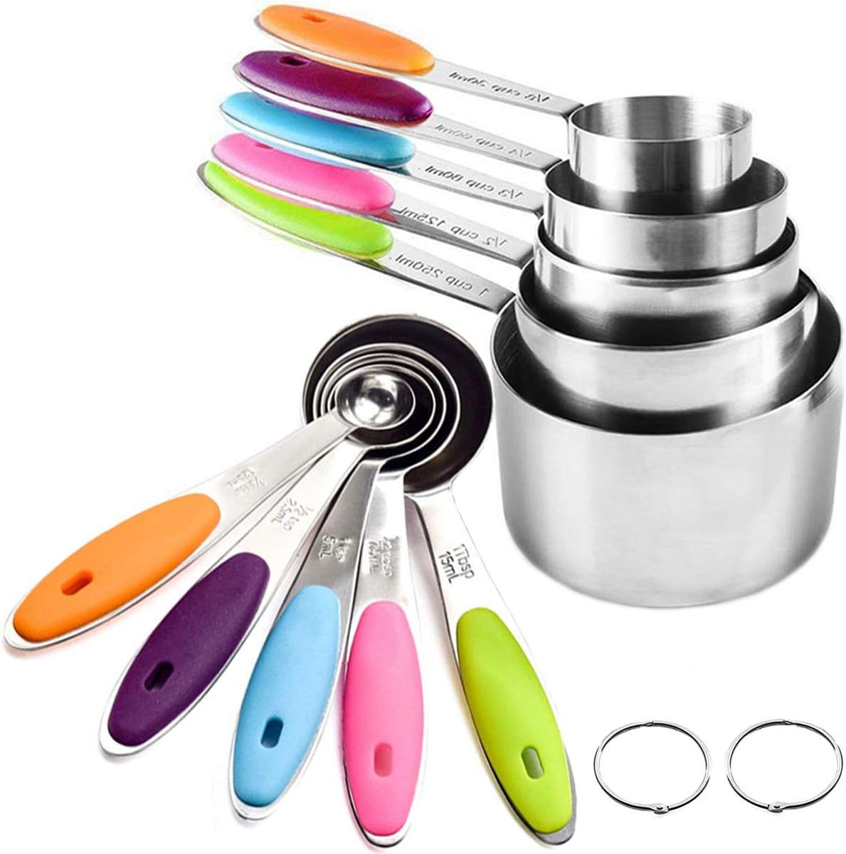 Measuring Cups & Measuring Spoons,Stainless Steel Baking Spoons with Silicone Handle,Baking Measuring Tools for Dry and Liquid Ingredients (10 Pieces)