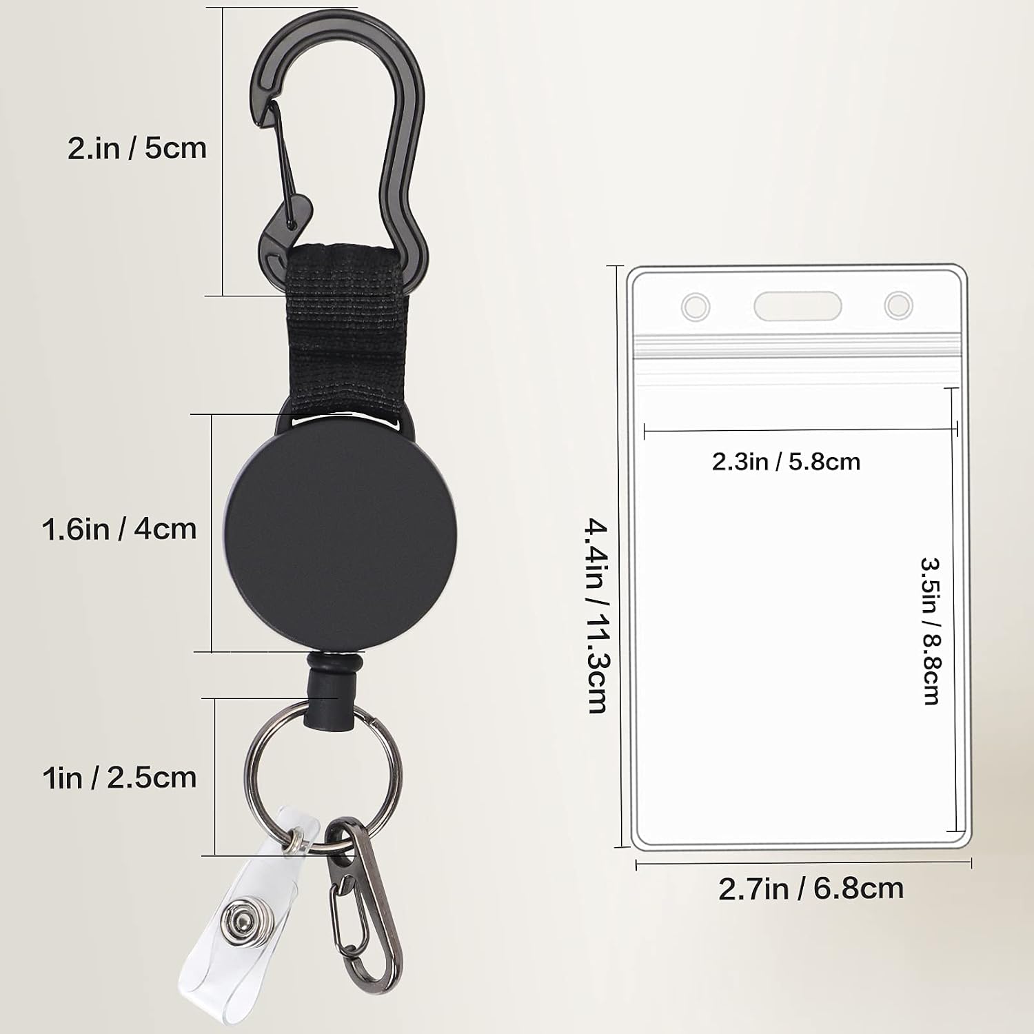 FYY (2 Pack) Heavy Duty Retractable Badge Holders Reel with [Carabiner] [Key Chain Keychain] and [ID Card Holders] 22.8 inches Reinforced Wire Cord - Black