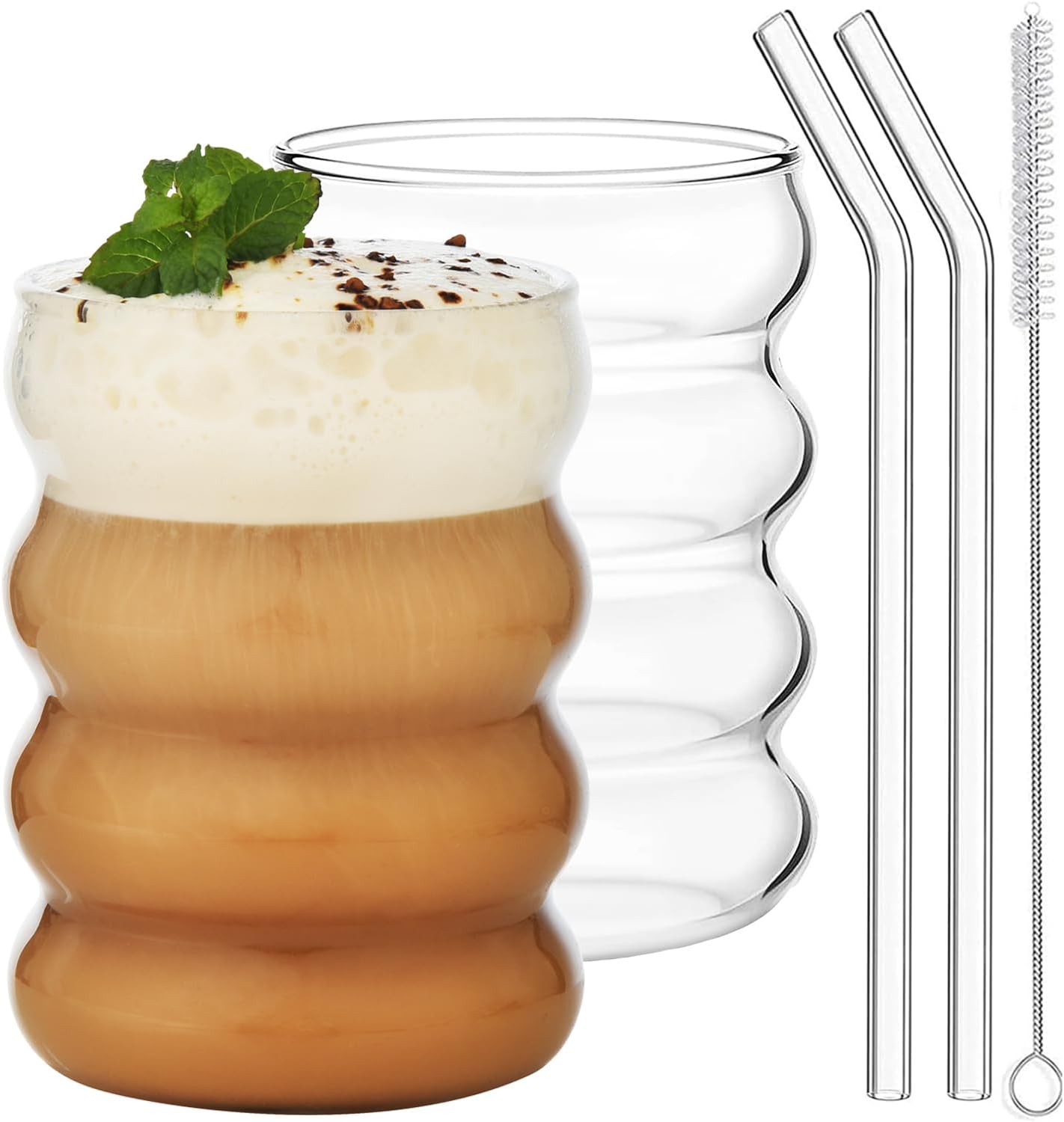 2 Ripple-Gläser 530 Ml – Cappuccino, Matcha, Retro-Kaffeegläser Mit Wellendesign, Für Heiße & Kalte Getränke