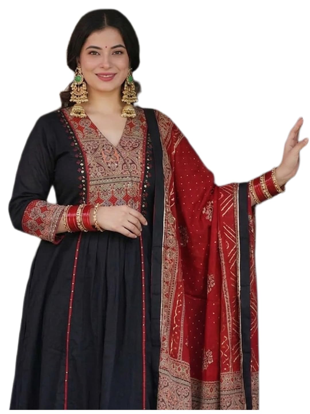 ANNI Designer Kurta Ensemble pour femme en viscose unie | Kurti Set femme | Kurta Palazzo Dupatta Tenue 3 pièces | Col en V Manches 3/4 Coupe droite Vêtements ethniques pour femme Vêtements