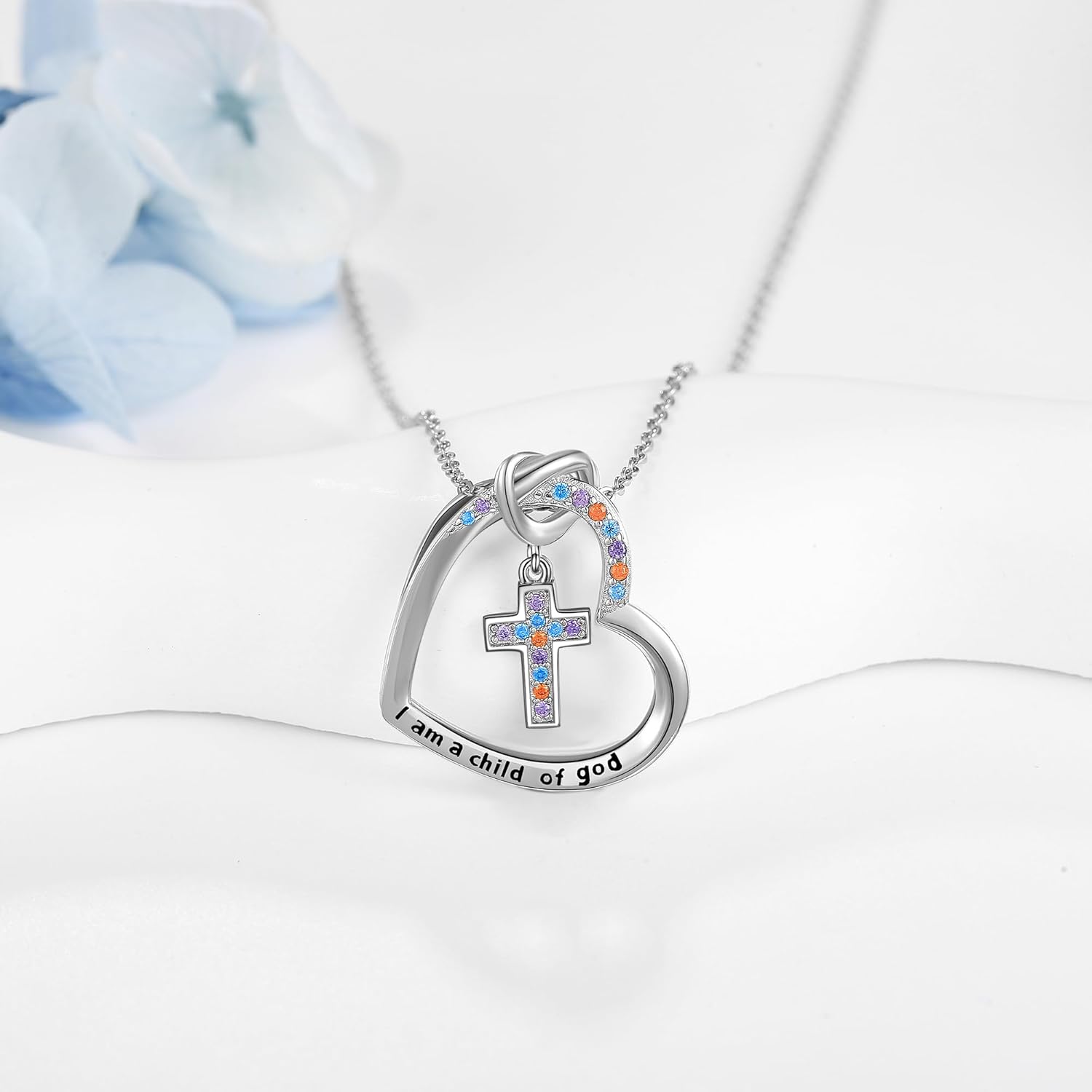 I Am a Child of God Cross Baptism Gifts Necklace 925 Sterling Silver Cross Pendant Necklace First Communion Gifts for Women Jewelry - Image 3