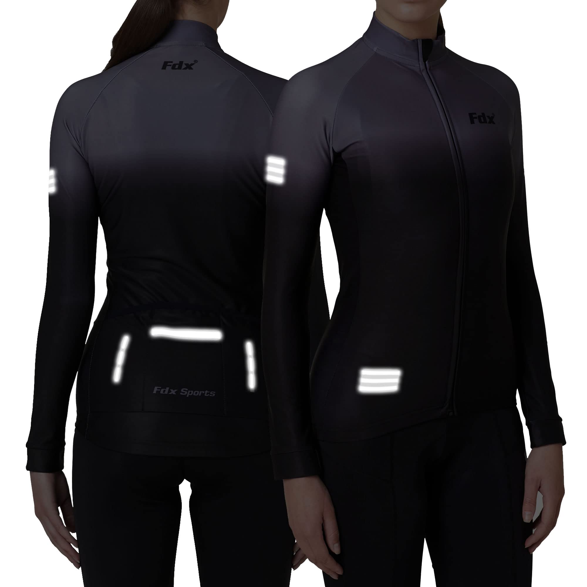 FDX Damen Radtrikot Super Italian Thermal Roubaix Fahrradjacke Winddicht Winter Cycle Top Full Zip Water Resistant Breathable Long Sleeve Hi-Viz Shirt Fahrrad Laufen Bike Kleidung, grau / schwarz, 32