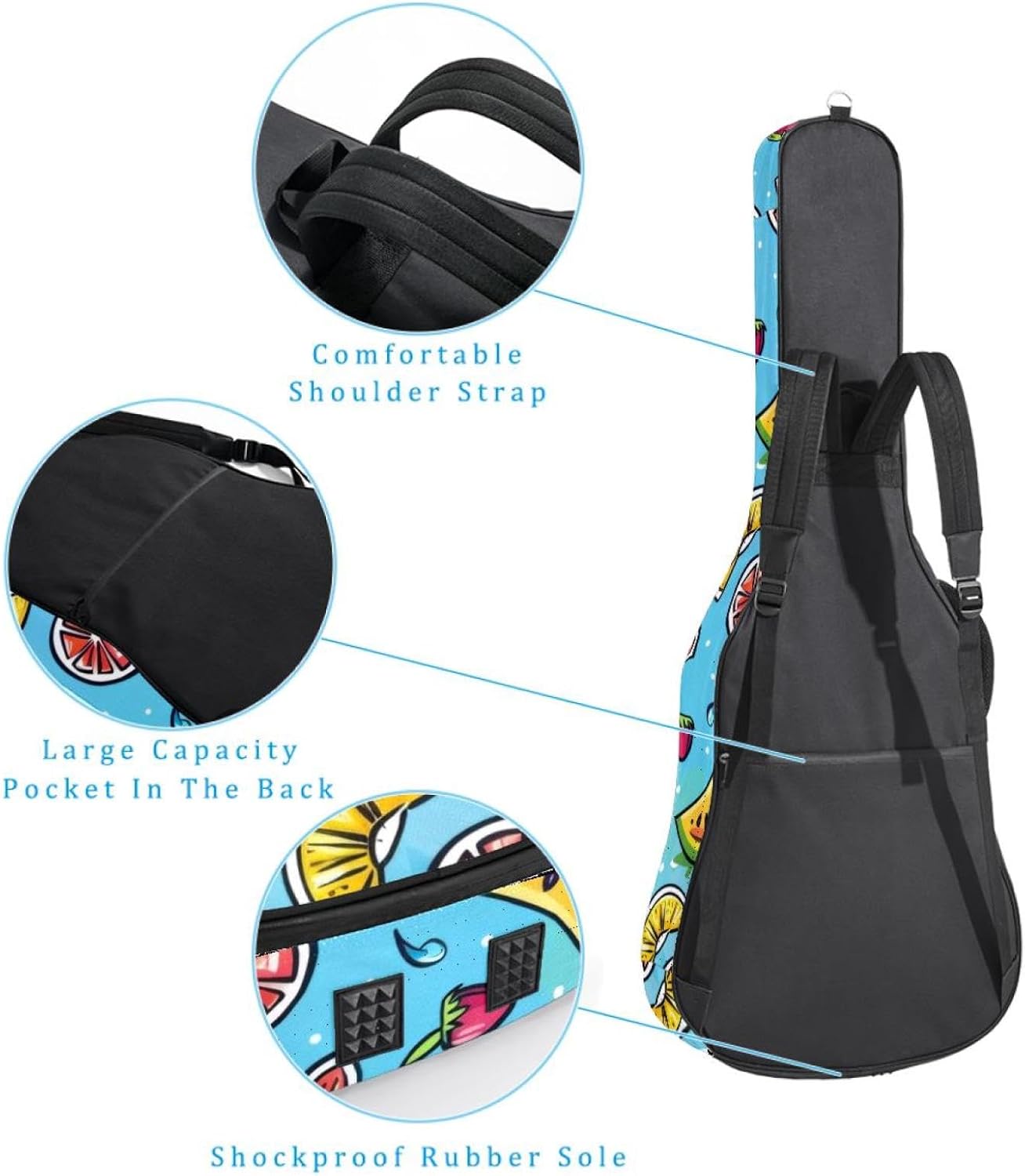 40 41 42 Inch Guitar Bags, Waterproof Padded Acoustic Guitar Case Backpack with Adjustable Shoulder Strap & Pockets, Cute and Cool Summer Vacation Pattern