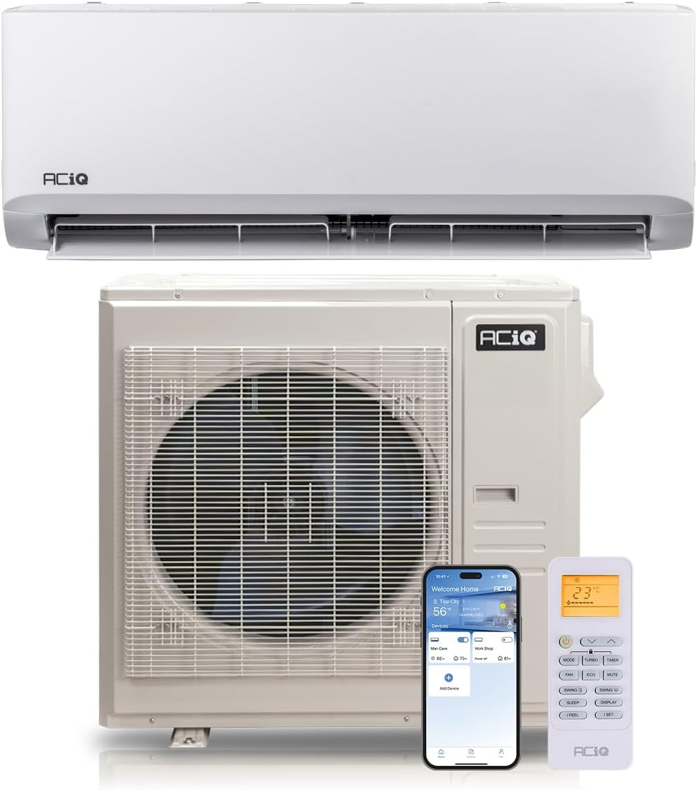 ACiQ 18 SEER2 Standard 36000 BTU Inverter Mini Split AC/Heating System | Ductless Mount Heat Pump AC Unit with 15ft Installation Kit | WIFI Control, R454B, 230v