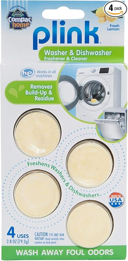 Compac Home Plink Appliance Freshener, Dishwasher, Washing Machine Cleaner, Water Activated, Fresh Lemon Scent, 4 Count