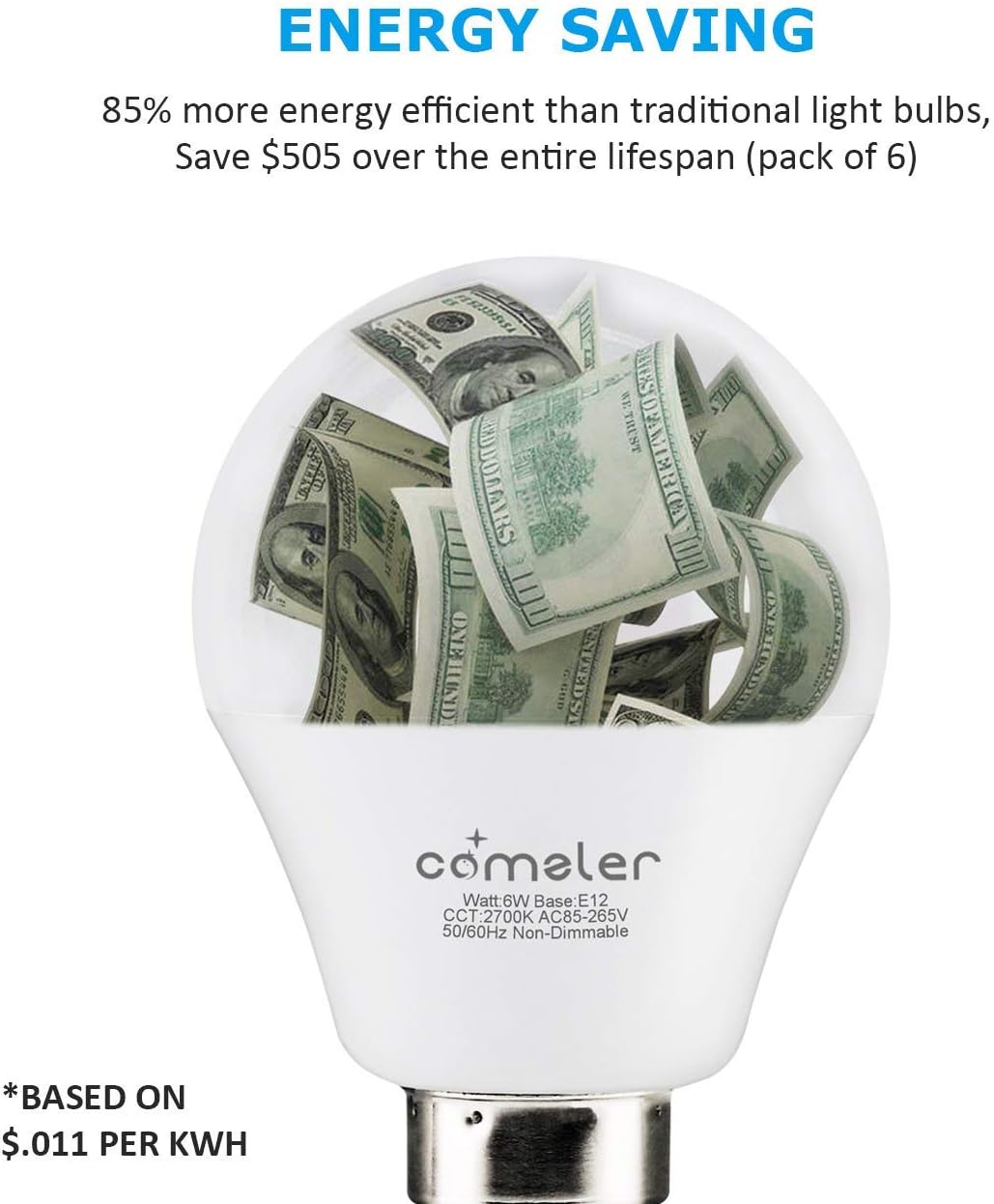 comzler 12 Pack E12 LED Candelabra Light Bulb, 2700K Warm White Ceiling Fan Light Bulbs, 6 Watt 60W Equivalent, CRI 85+, 600Lumen, E12 Small Base Bulbs A15 Shape Round, No-Dimmable