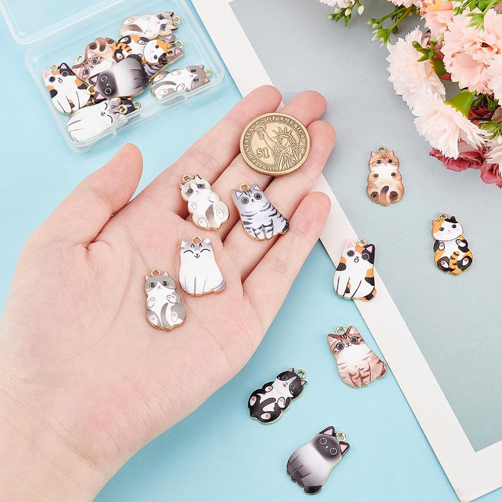 PH PandaHall 20pcs Enamel Cat Charms, 10 Styles 1 inch Cute Animal Charm Pendants Alloy Enamel Charms Lovely Cat Pendants for DIY Necklace Bracelet Earrings Keychain Craft Jewelry Making - Image 5