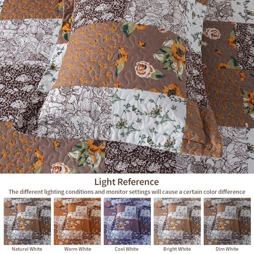 VAPUTAR King Size Quilt Set, Farmhouse King Quilt Bedding Set with Floral Plaid Pattern, Soft and Breathable Coverlet Set, Lightweight Reversible Bedspread Coverlet Suitable for All Season.