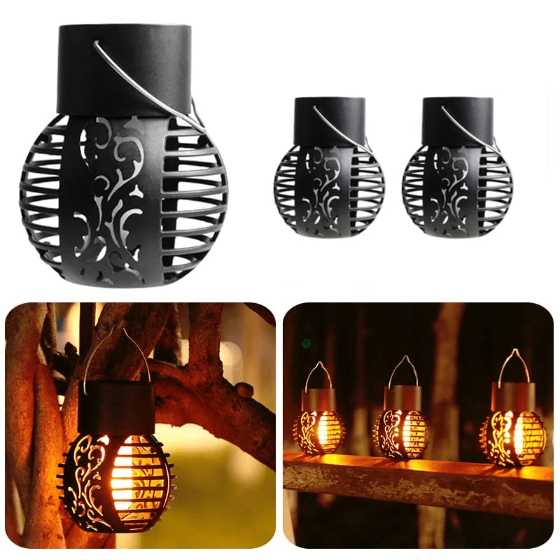 CRGANGZY LED Solar Light Outdoor False Flame Lamp Waterproof Flickering Hanging Lamp High Capacity Battery Hollow Ball Flame Lamp Intelligent Control Hanging Solar Light for Home Garden Porch