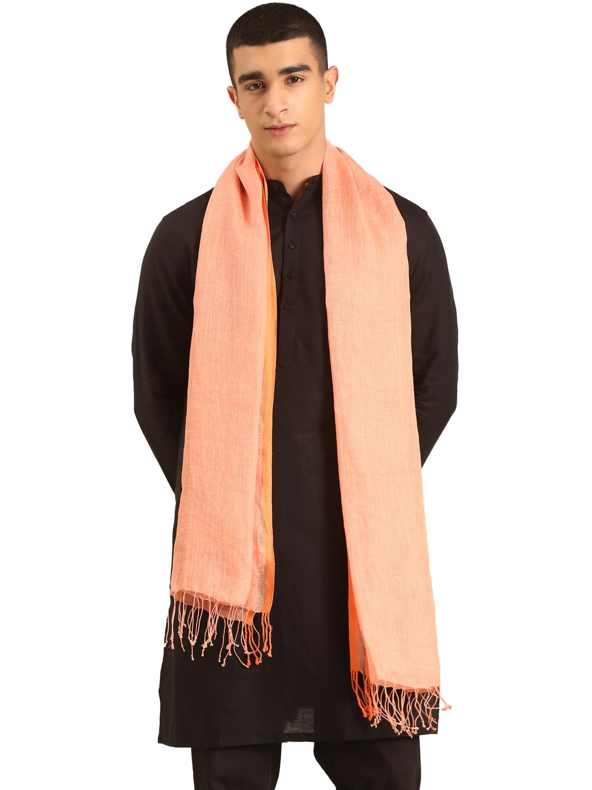 Linen Club Unisex Linen Stole Solid Orange (Size:Free Size)-picture-20