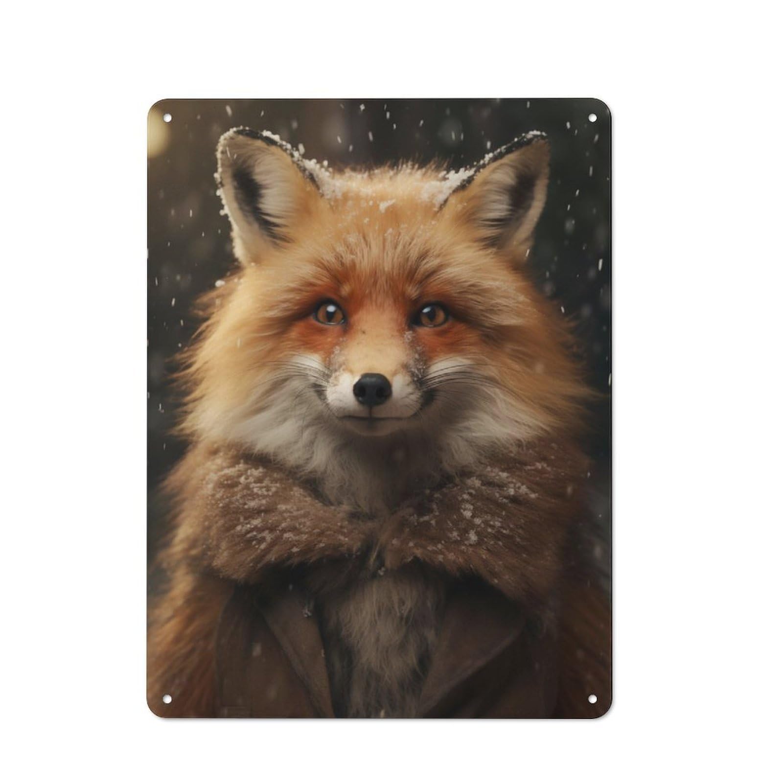 Junmoney Happy Winter Smiling Fox Rustic Metal Sign With Design 40X30cm, Farmhouse Farmhouse Wall Decor For Dining Room, Cafe, Entryway Or Family Room