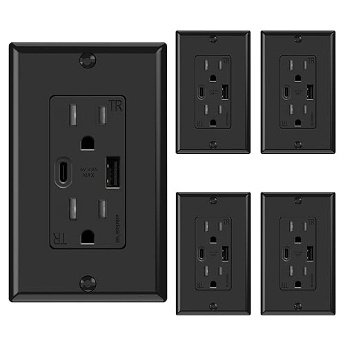 Miniatura 8 de ELEGRP Tomas de pared USB, receptáculos de pared USB C de 15 amperios, enchufes con puertos USB A y USB C, receptáculo resistente a manipulaciones,
