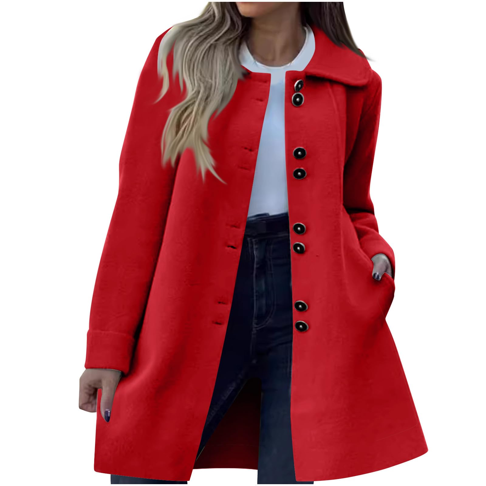 Womens Winter Single Breasted Stand Collar Casual Trench Coat Dressy Casual Fashion Overcoat