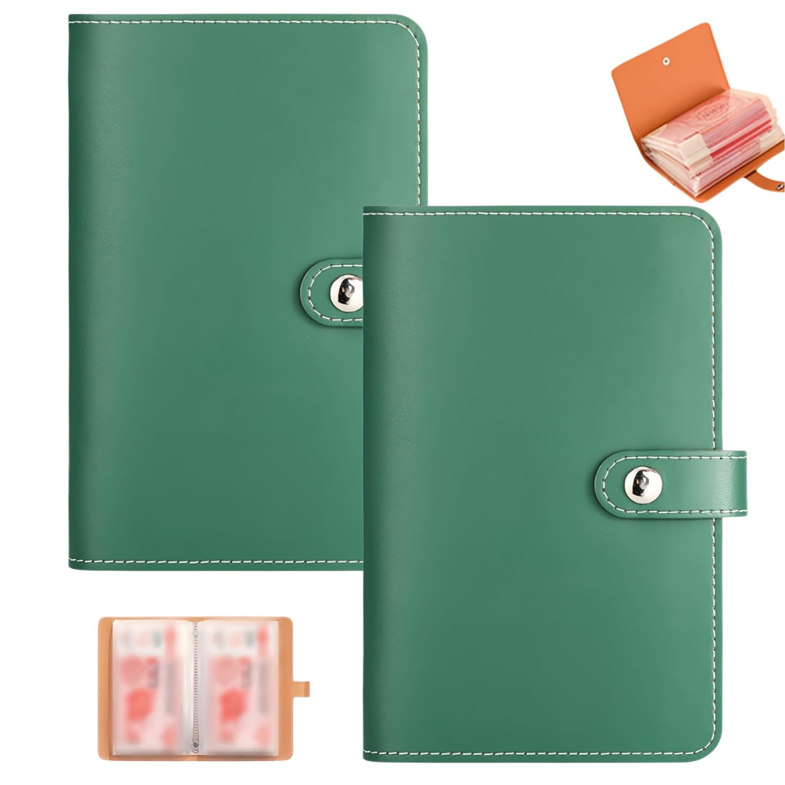 2PCS 100 Envelopes Saving Challenge,Money Saving Wallet & Budget Binder,Savings Challenge Book for Couples,Savings Challenge Book Organizer,Cash Budget Money Saving Book for Offices & Home #Green