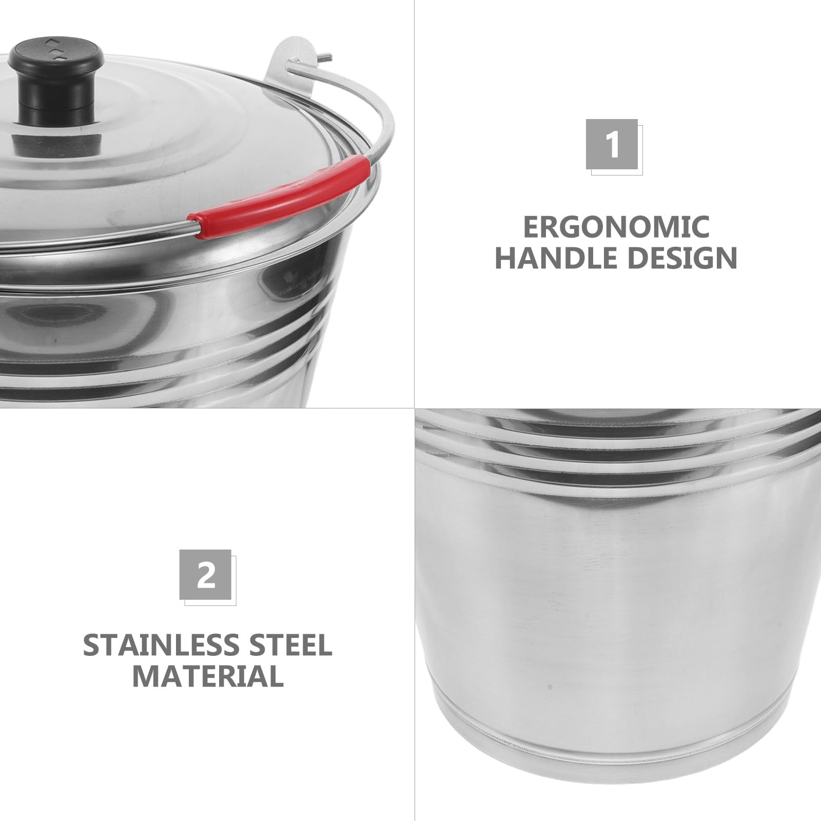 Gatuida Edelstahl-Eimer mit Griff und Deckel – 10 Liter Fassungsvermögen, großer Metall-Aufbewahrungseimer für Autopflege, Grillen oder Outdoor-Aktivitäten