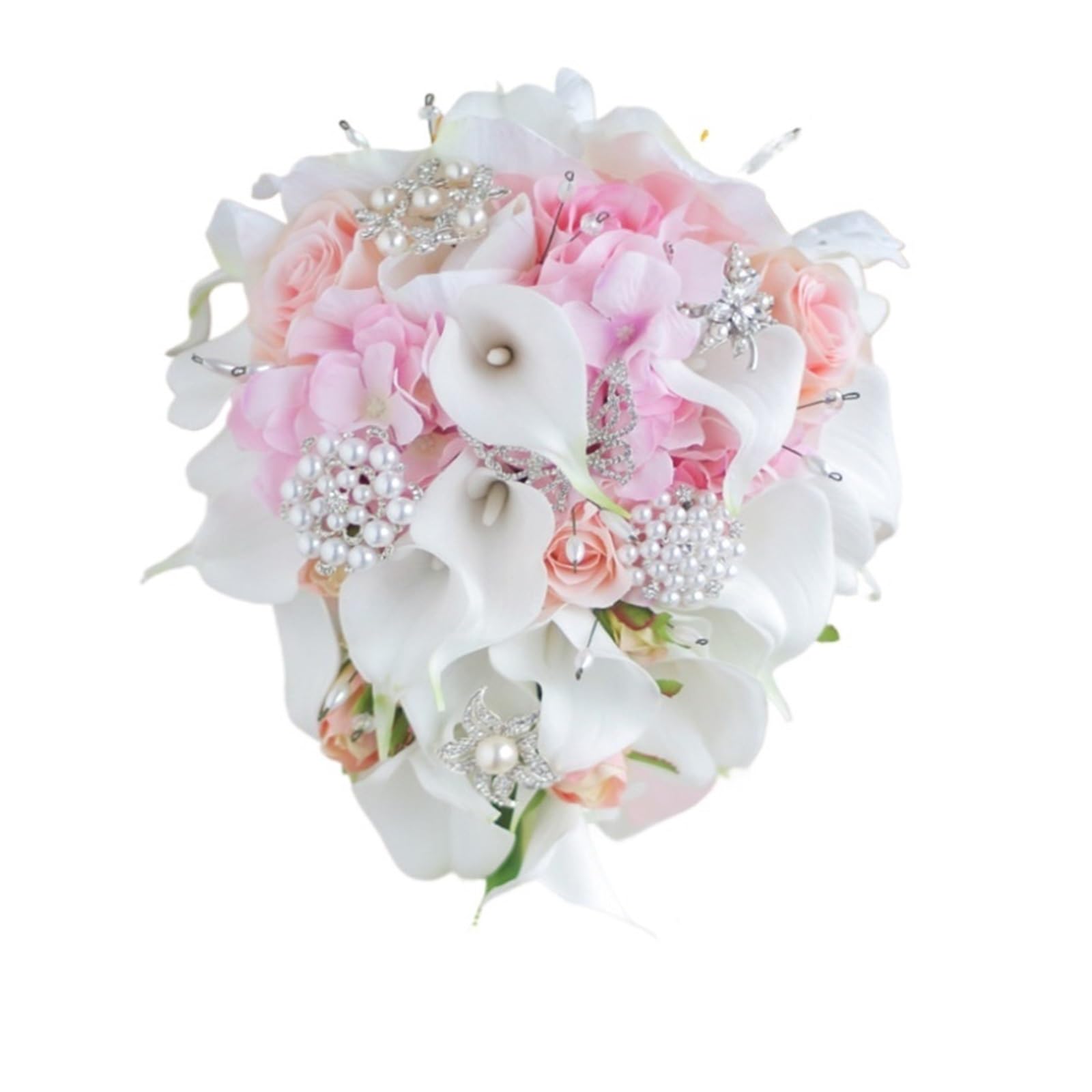 SHENJMAI Artificial Flower Bouquet Wedding Bride Holding Flower Drill Buckle Water Drop Waterfall Photo Bouquet Bridesmaid(Type 1)