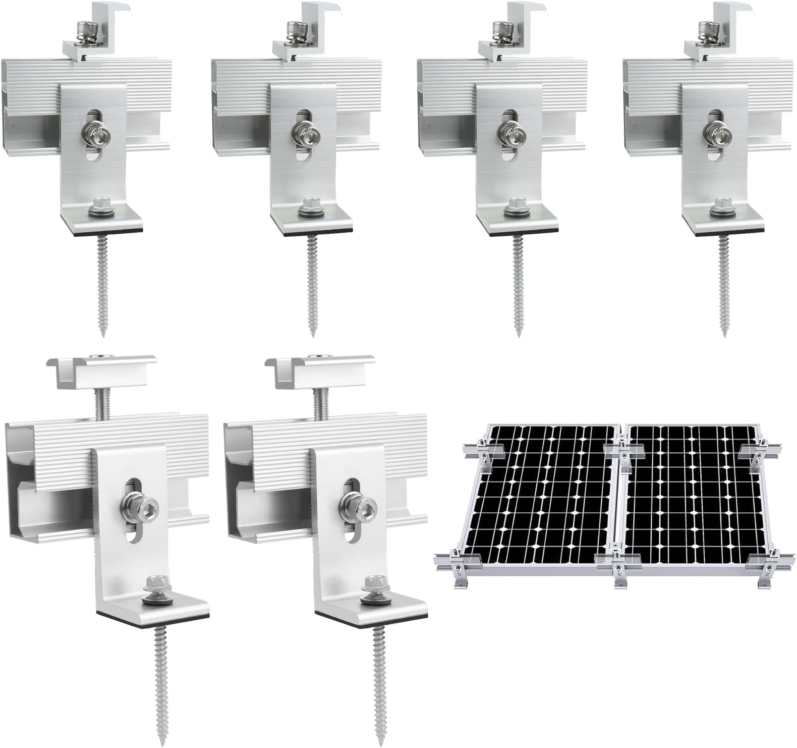 Solar Panel Mount Kit, 6 Pieces Aluminium Solar Panel Holder for 2 Solar Modules, Mini Mounting Rail, Z Bracket and 2 Centre Clamp for Mounting Flat Roofs, Sloped Roofs, Roof Frames 4 (30 mm)