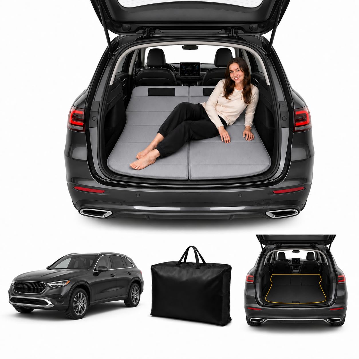 Car Mattress for GLC 2023–2026, Upgraded Non-Inflatable Thickened Foam SUV Car Camping Mattress, Foldable Trunk Sleeping Pad Car Bed Mattress for Road Trips Camping Travel
