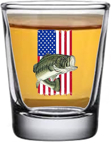 Rogue River Tactical Bandera de Estados Unidos Bass Pesca Shot Glass Regalo Para Pescador Papá, Abuelo o Hermano Pescado