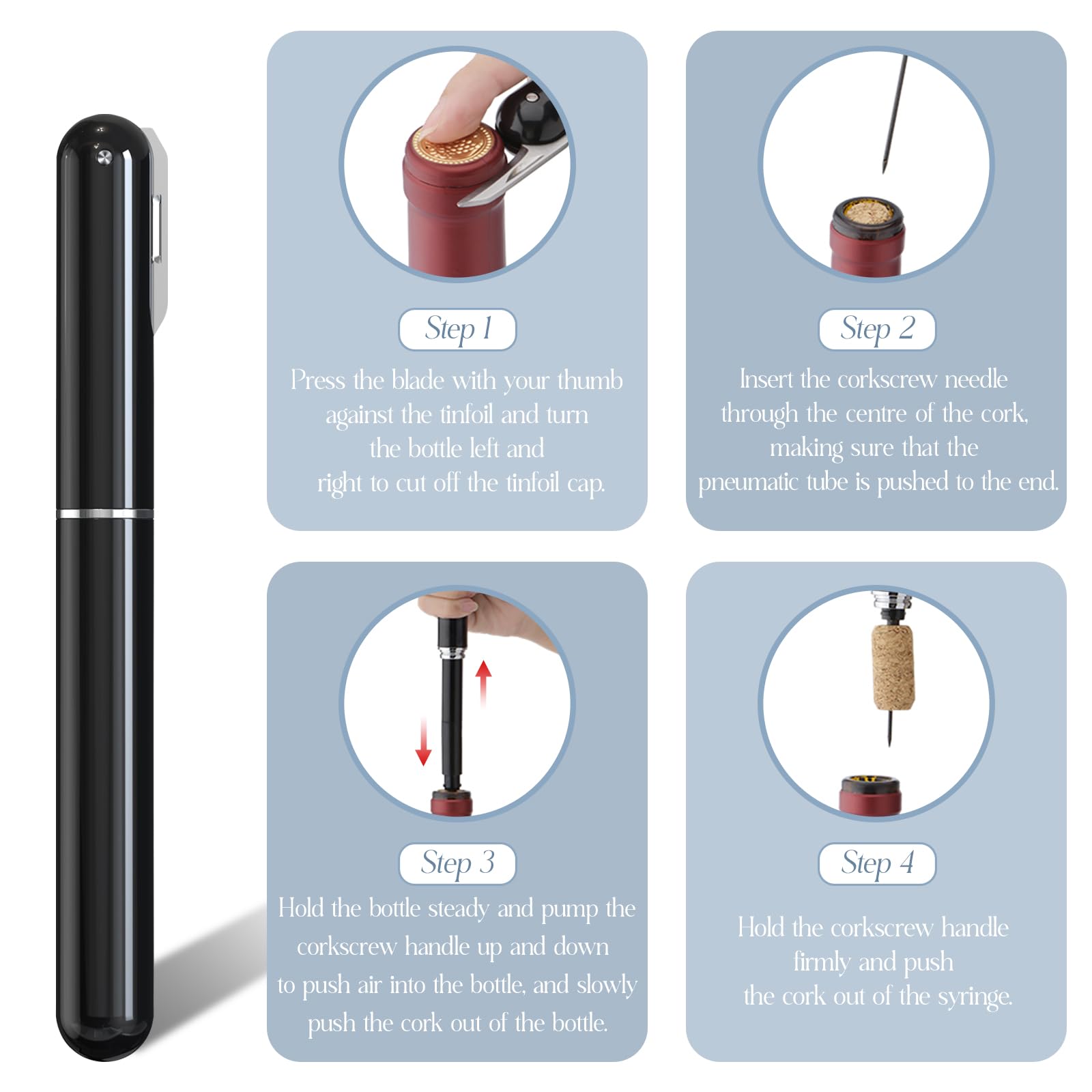 Set De 4 Accessoires Pour Vin : Tire-bouchon à Air, Coupe-capsule, Bouchon Et Verseur - Idéal Cadeau Amateur