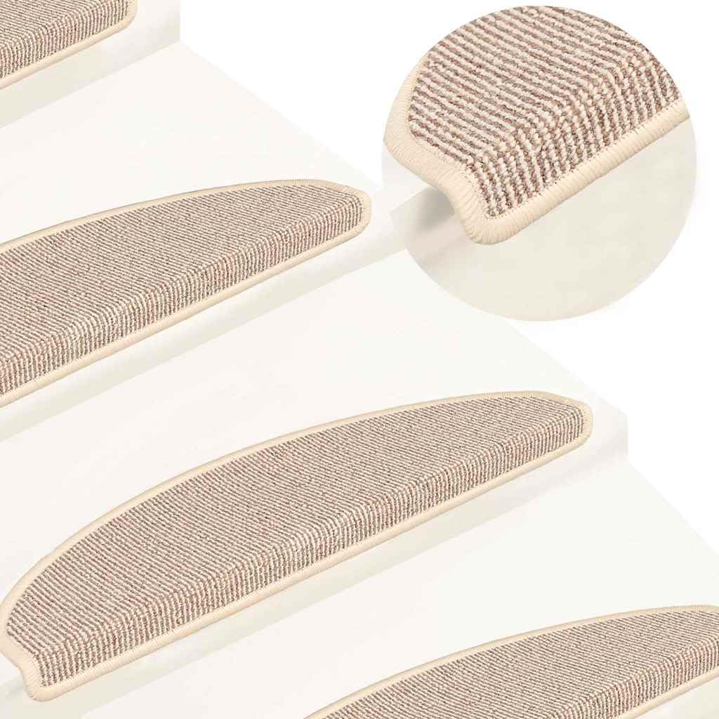 Tapis Escalier 15 Pièces 65x21x4 cm Blanc Marron Demi Rond Antidérapant PP
