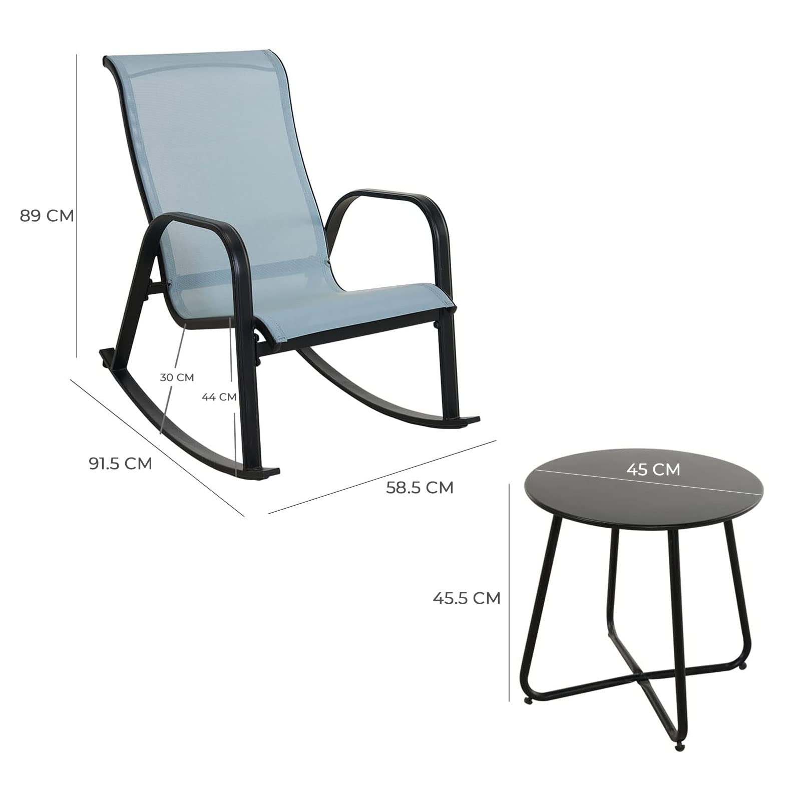 Set 2 Sedie A Dondolo + Tavolino Textilene - Struttura Metallo, Per Giardino, Terrazza, Blu, Portata 135kg - Foto 8