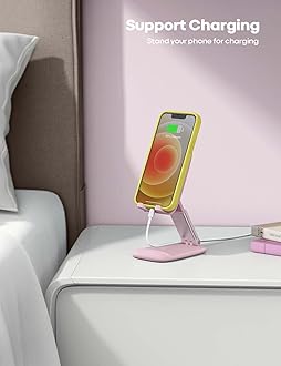 Lamicall Pink Phone Holder, Desk Accessories - Rose Gold Pink Office Cell Phone Holder, Desktop, Office Desks Accessories, Desk Decor for Women, for iPhone, 4-8'' Phone